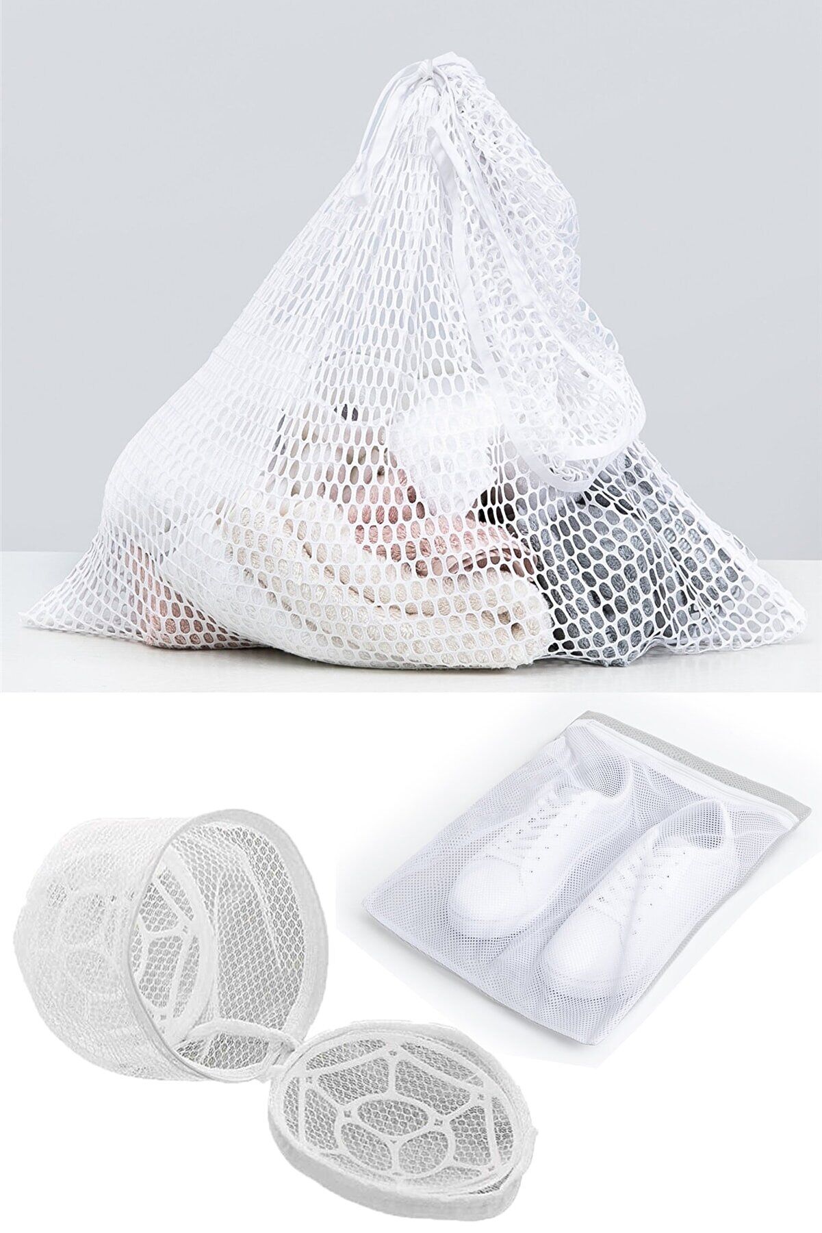 3lü Yıkama File Seti - Ayakkabı Filesi-Plastik Aparatlı Sütyen Yıkama- Çamaşır Yıkama Filesi (491491)