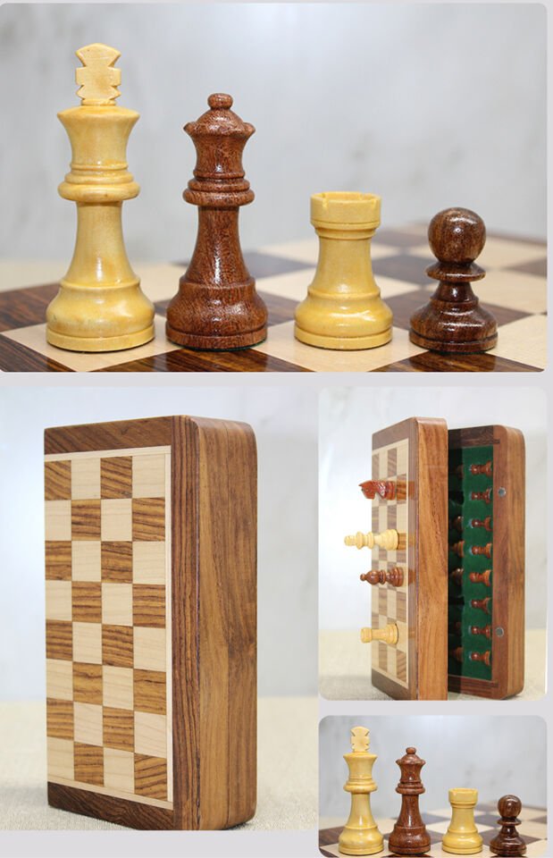 Mıknatıs Taşlı Ahşap Katlanabilir Kutulu Satranç Oyunu 12.5 Cm